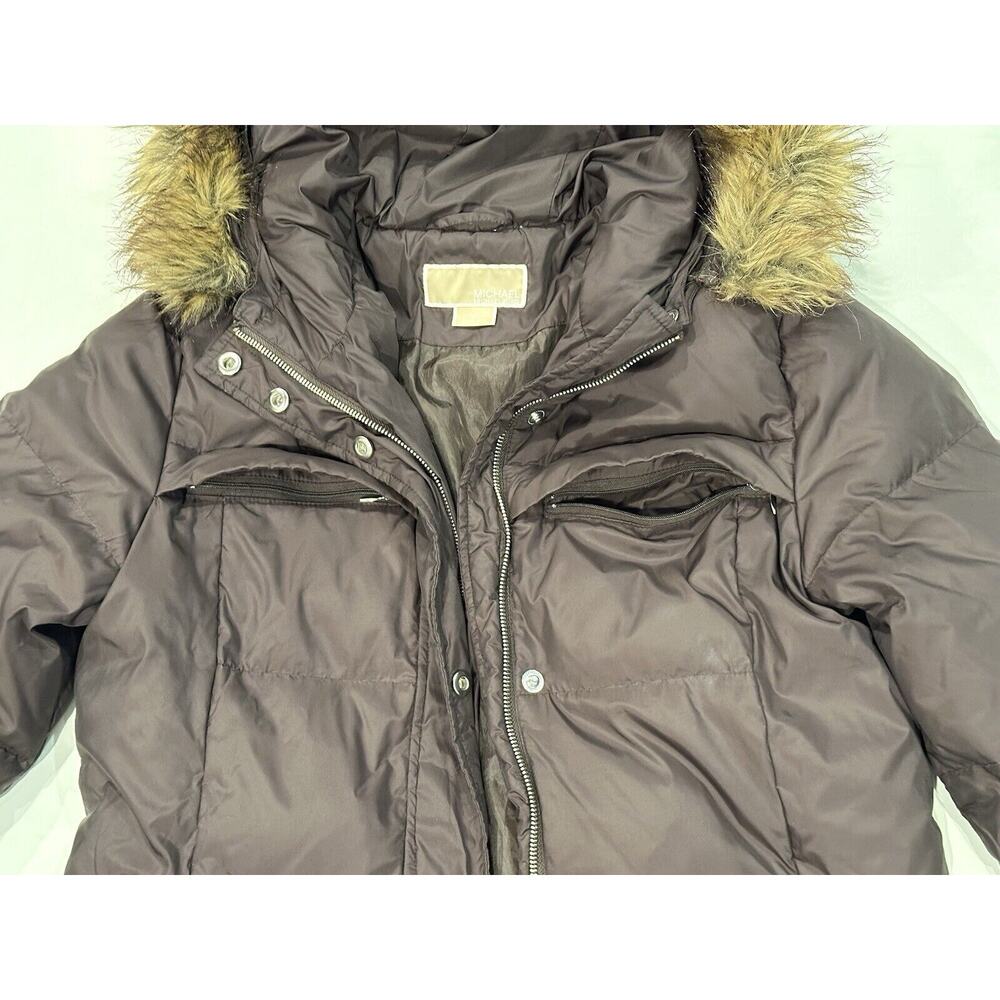 Michael Kors Women’s M Down Puffer Parka Winter Coat Hood With Fur Trim Brown - Picture 11 of 16